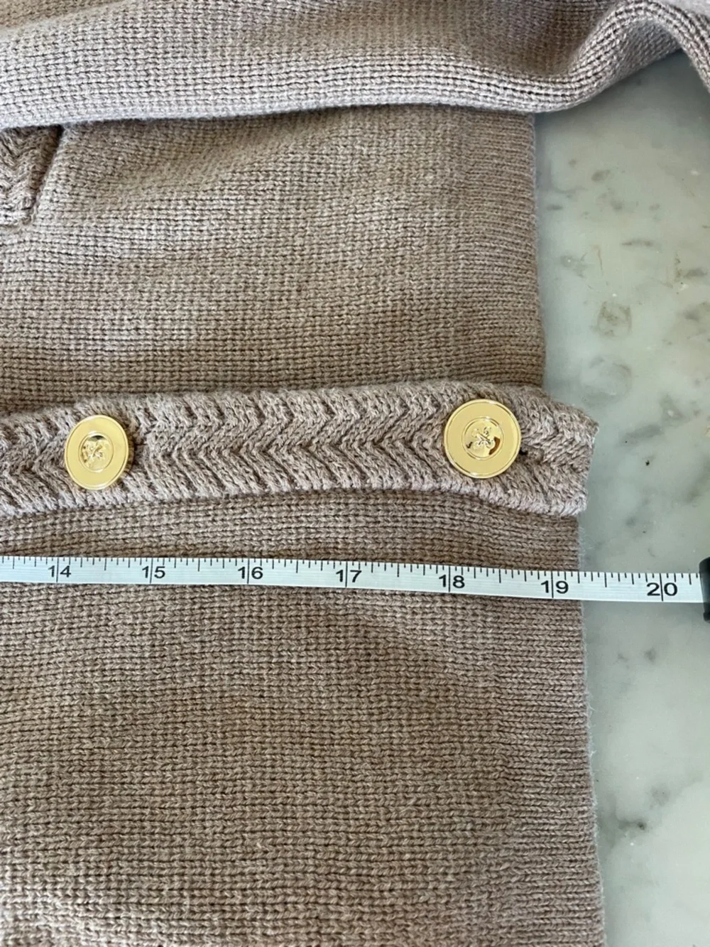 J. CREW Taupe Cotton Knit Button Braided Neck & Front Placket Cardigan M